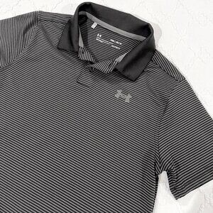 Under Armour Black and Gray Stripe Polo Boys Size Medium